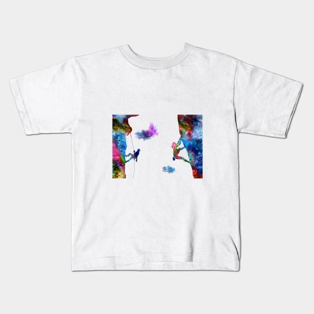 Rock climbing couple Kids T-Shirt by RosaliArt